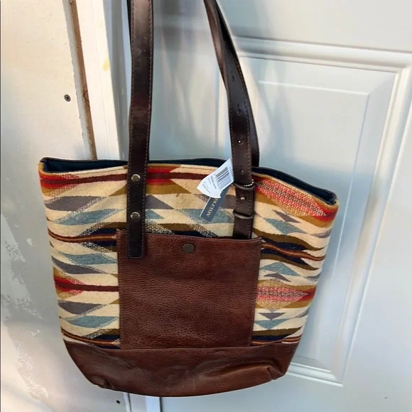 Pendleton Brown and Red Tote Bag with Wavy Stripes - Picture 1 of 3